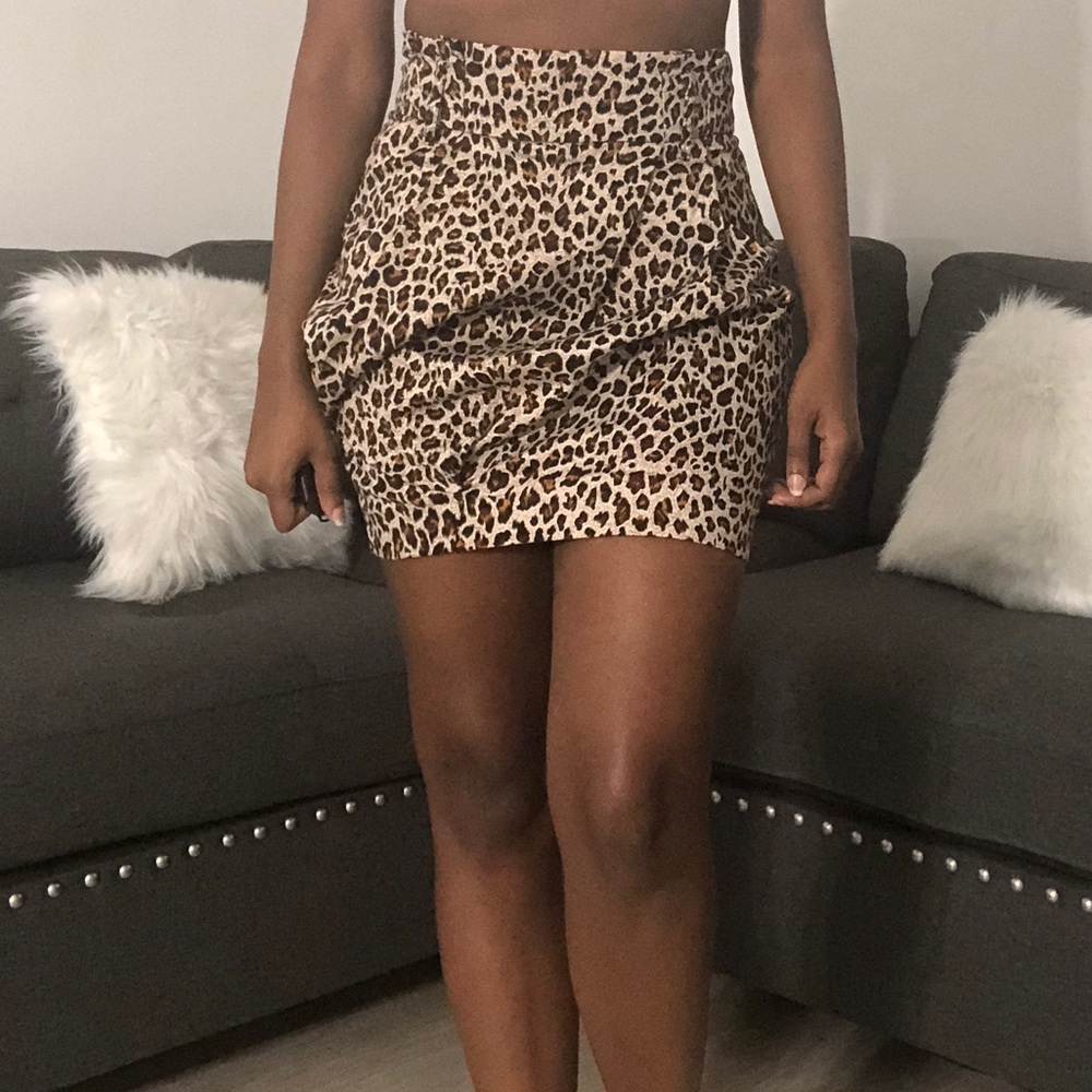 Ruched Leopard Print Mini Skirt